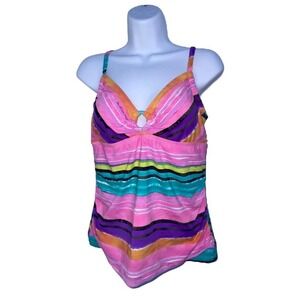 Suit Yourself! Tummy‎ Control Tankini Top Padded Swimwear Striped Multicolor 14